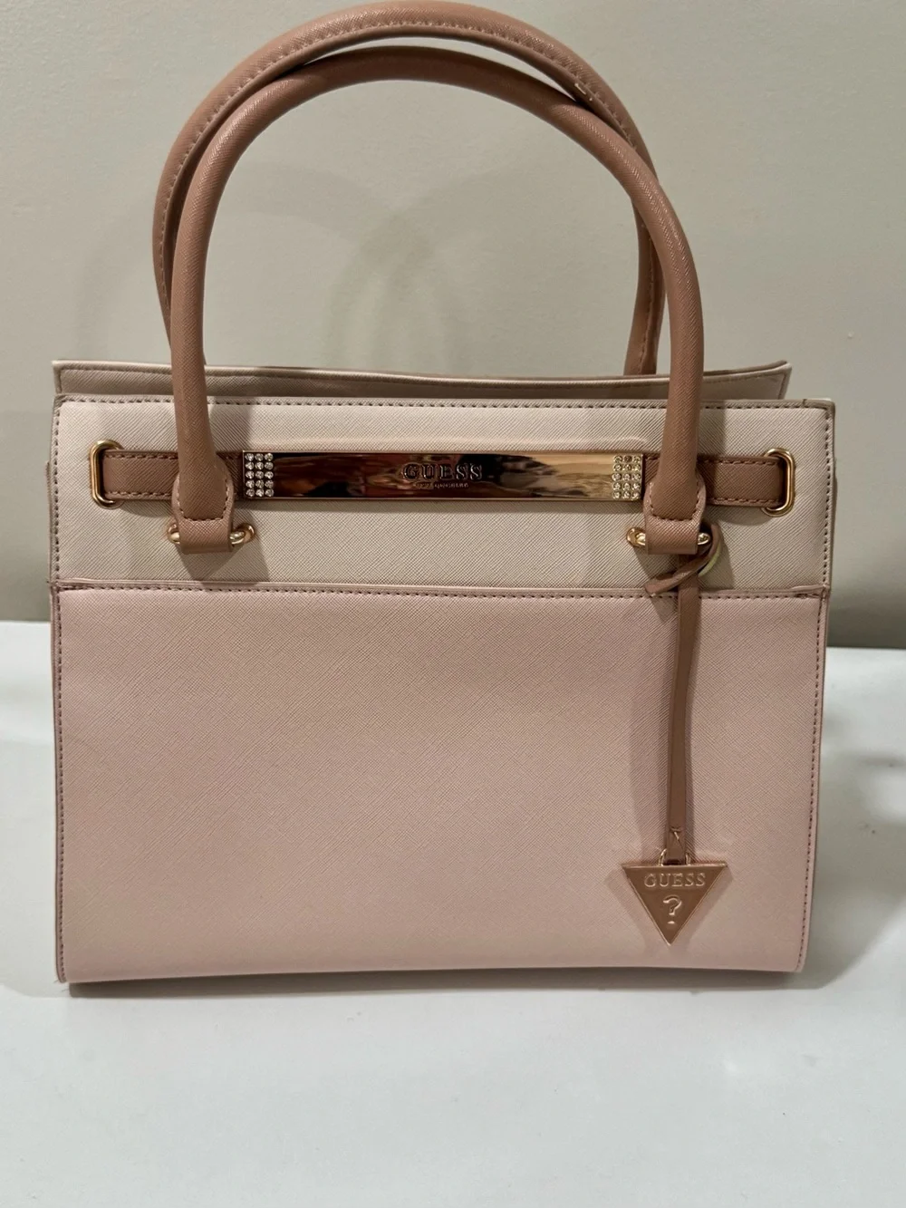 GUESS Blush Pink Satchel Tote | New | Gold Hardware | Structured Handbag
